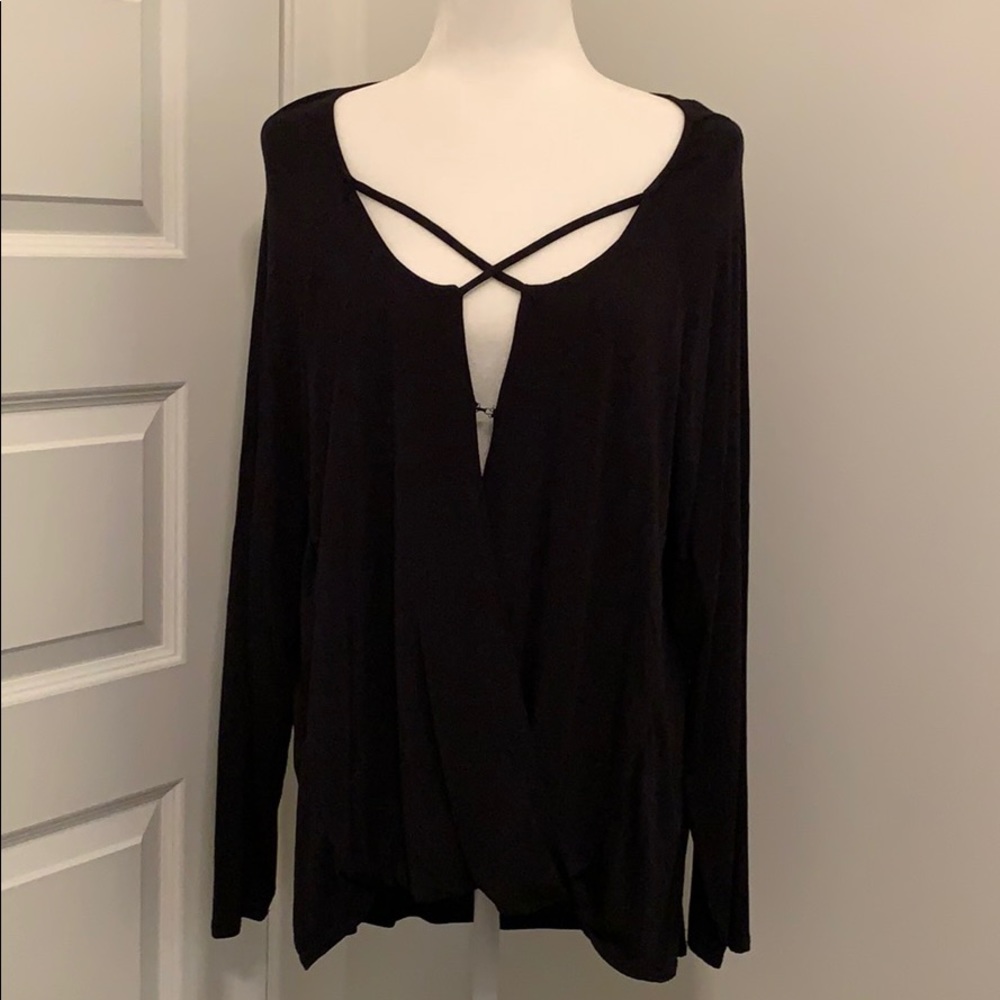 Heather Long Sleeve Black Criss Cross Top